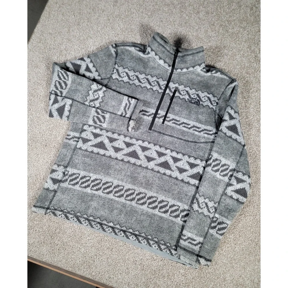 The North Face Gordon Lyons Novelty 1/4 Zip Sweater Mens XL Gray Fleece Aztec